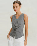 Black V Neck Plaid Tank Top