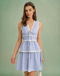Blue V Neck Lace Tank Top