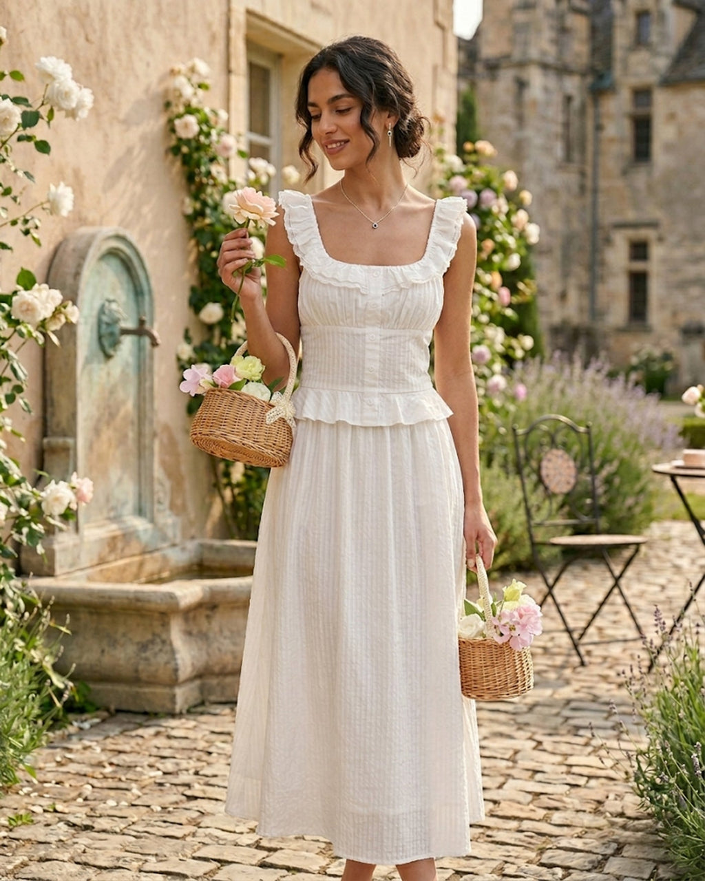 White Square Neck Ruffle Tank Top