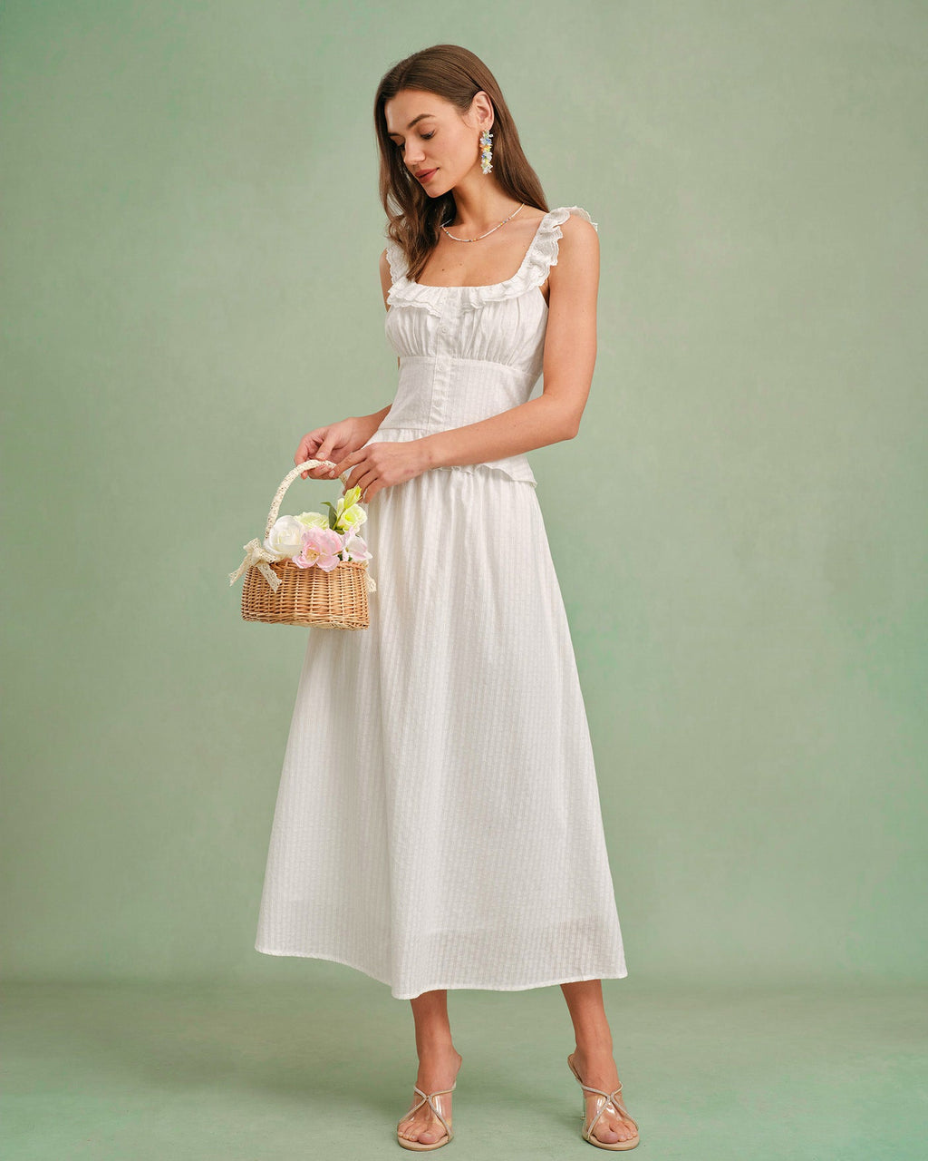 White Square Neck Ruffle Tank Top
