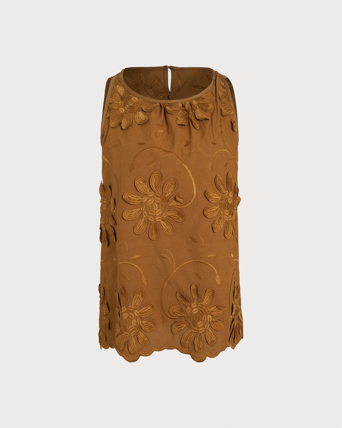 Caramel Round Neck Floral Tank Top