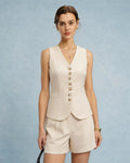 Apricot V Neck Button Two-Piece Set