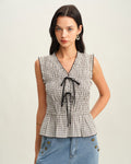 Black Plaid Bowknot Tank Top