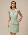 Green Collar Single Breasted Vest