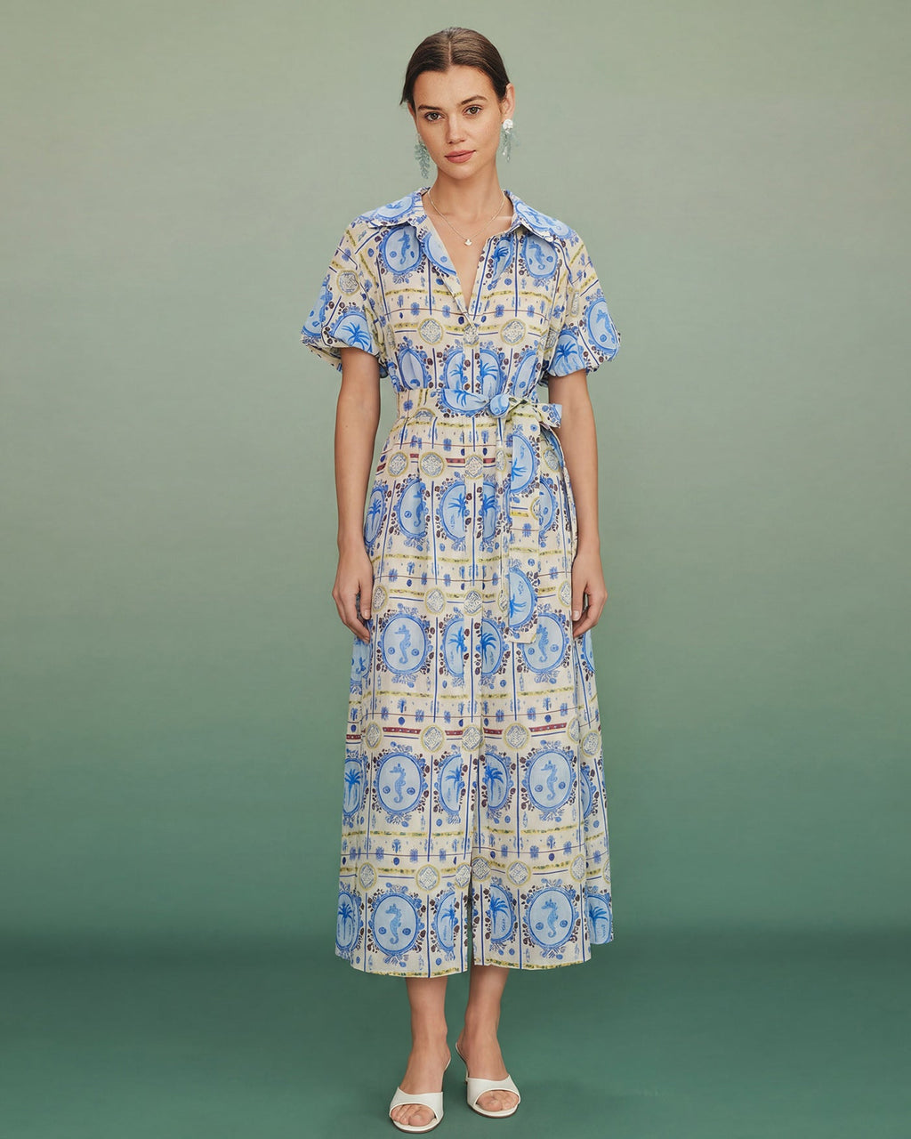 Floral Collar Tunic Midi Dress