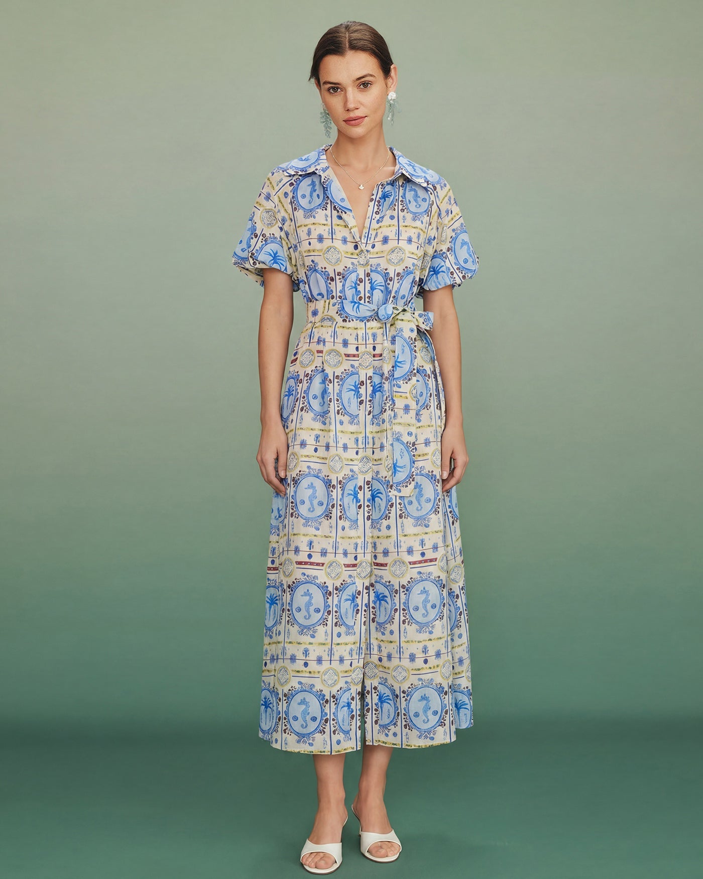 Floral Collar Tunic Midi Dress