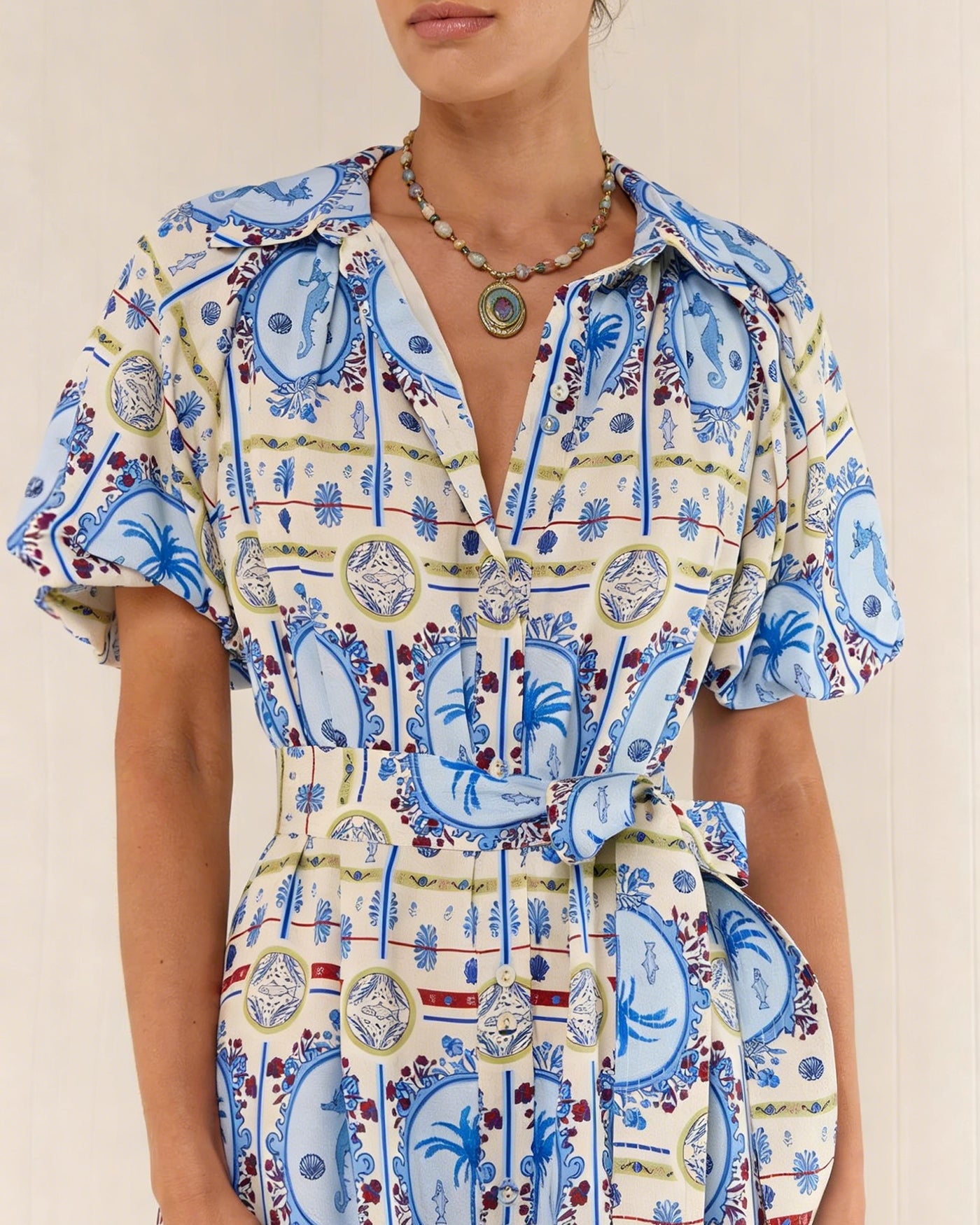 Floral Collar Tunic Midi Dress