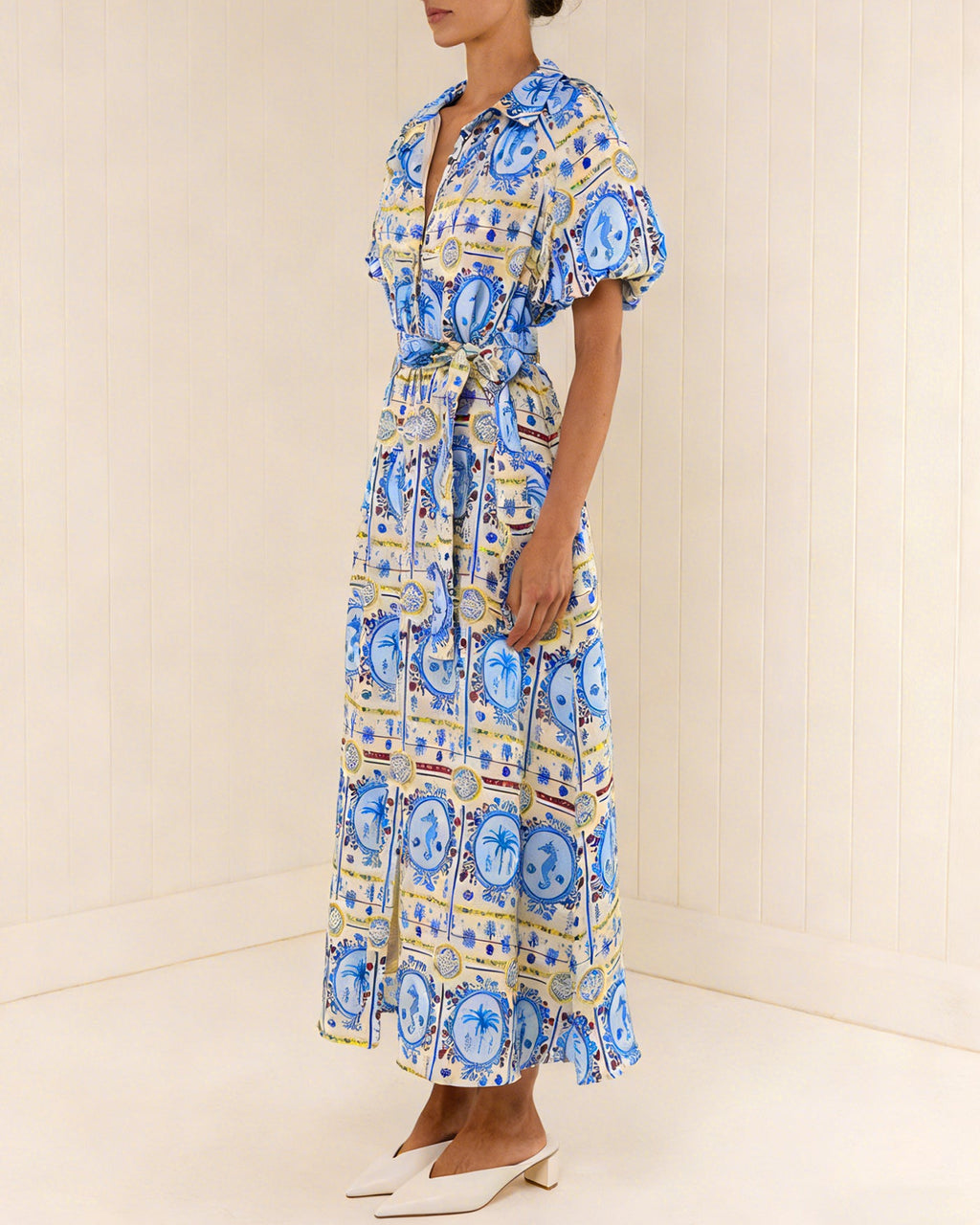 Floral Collar Tunic Midi Dress