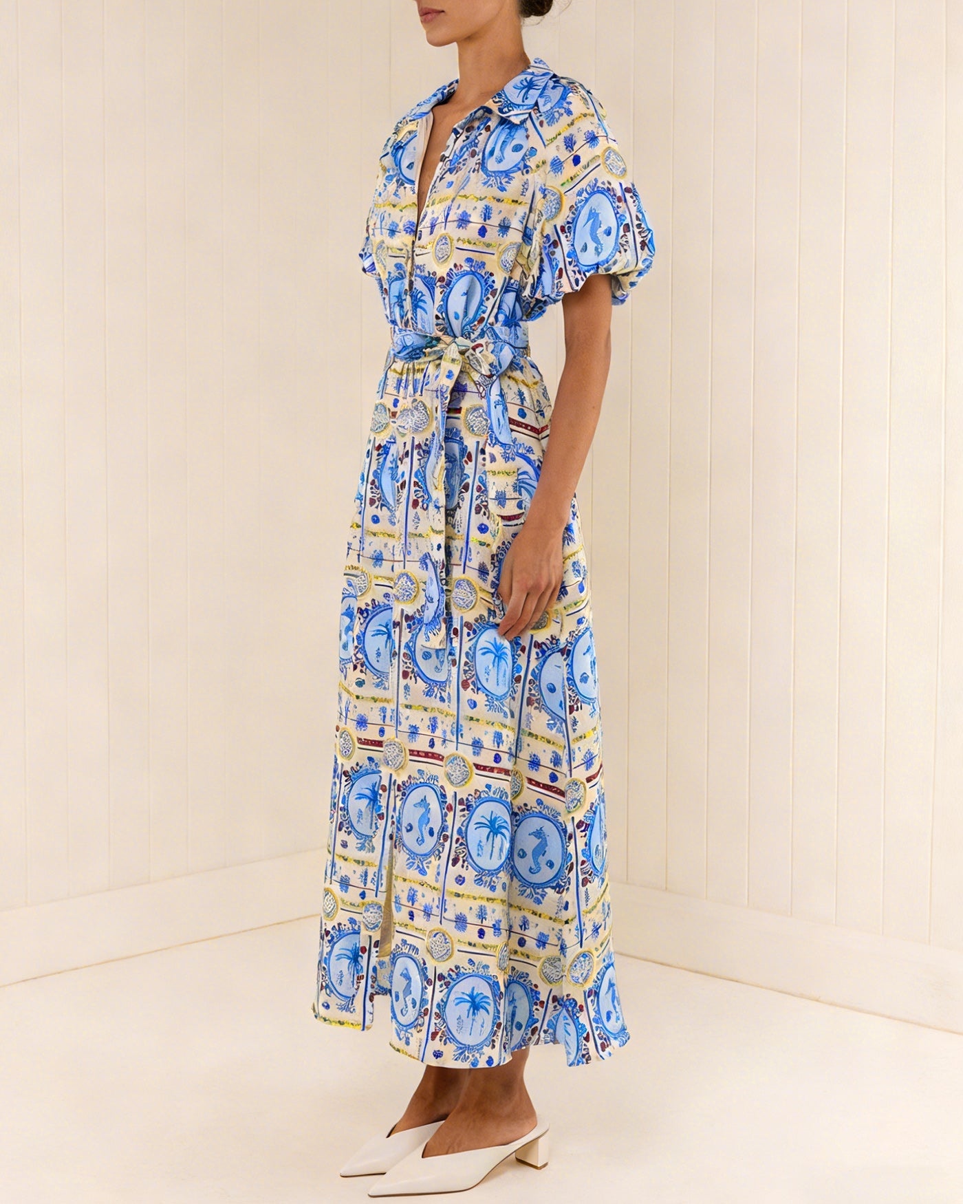 Floral Collar Tunic Midi Dress