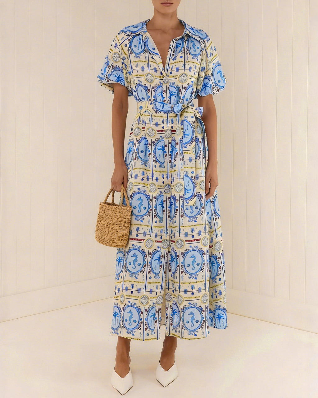 Floral Collar Tunic Midi Dress