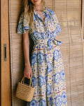 Floral Collar Tunic Midi Dress