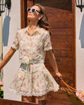 Floral Collar Lace Pockets Blouse