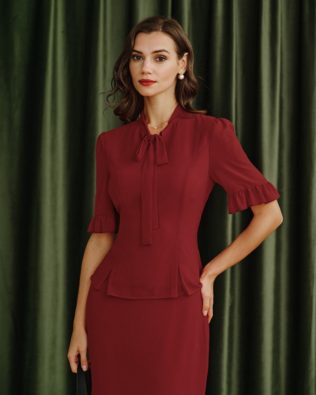 Red Puffed Sleeve Blouse