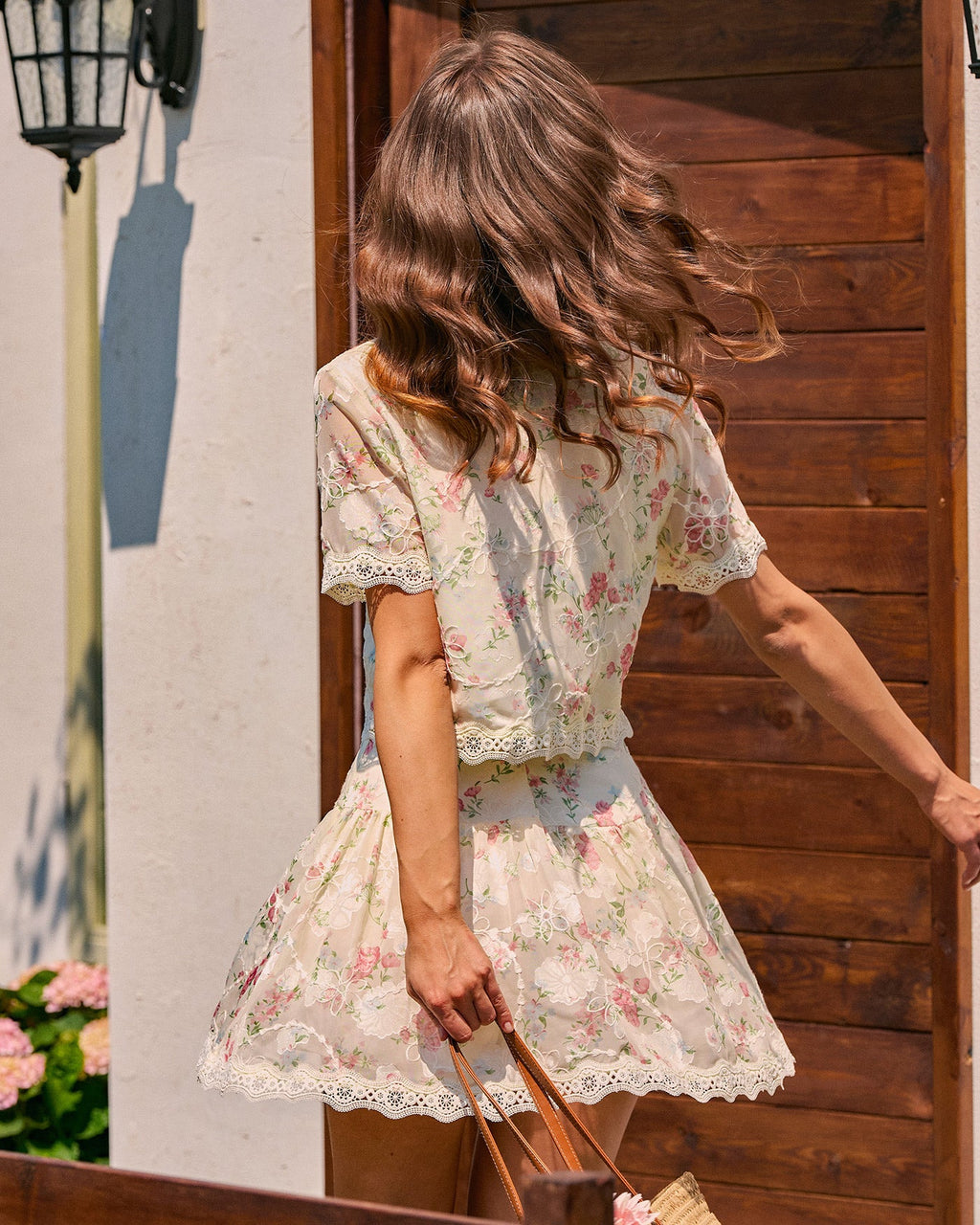 Floral Collar Lace Pockets Blouse