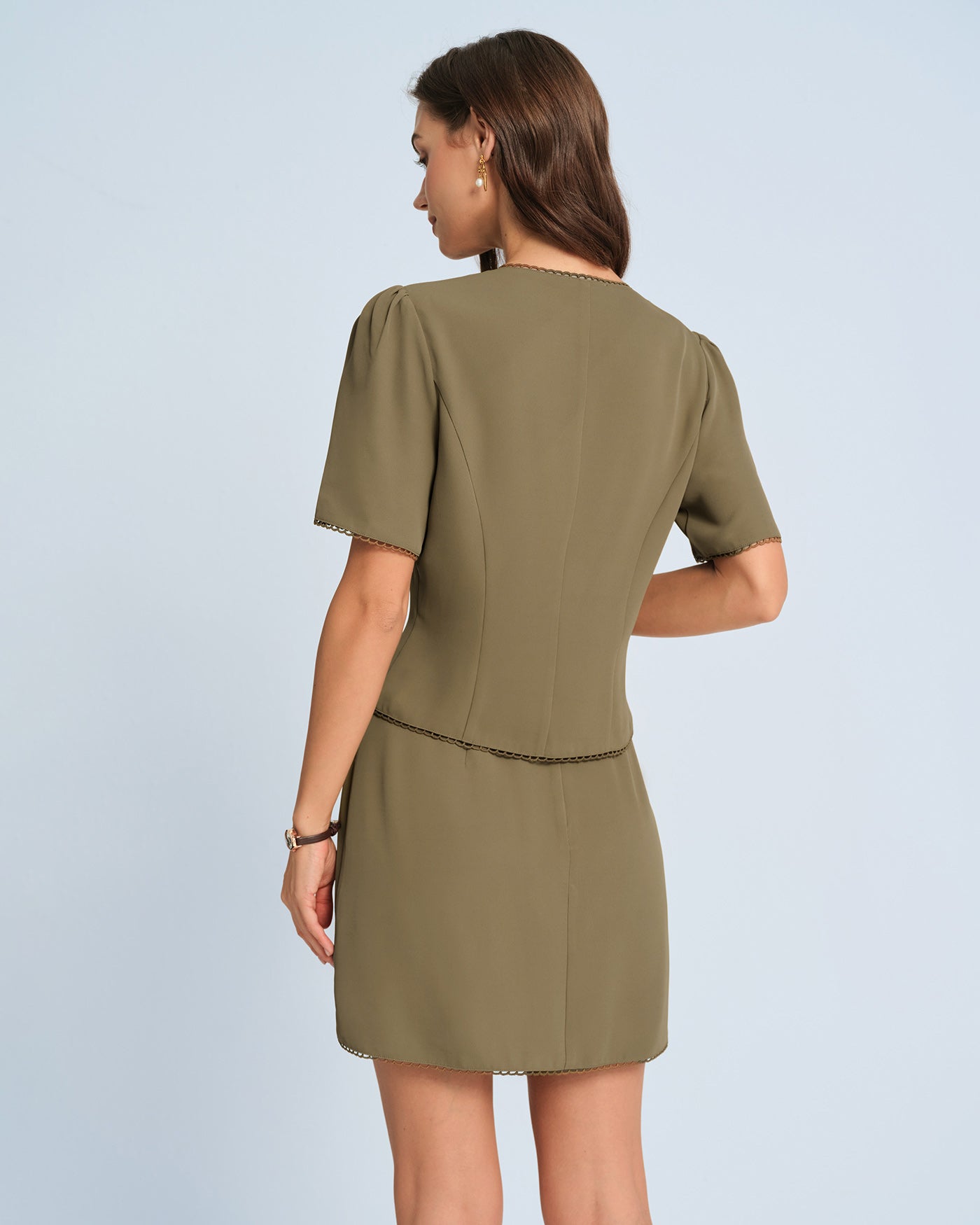Khaki Puffed Sleeve Blouse