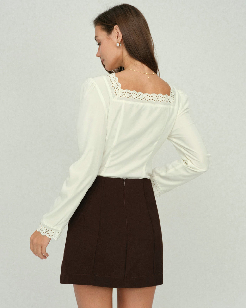 Beige Square Neck Lace Blouse