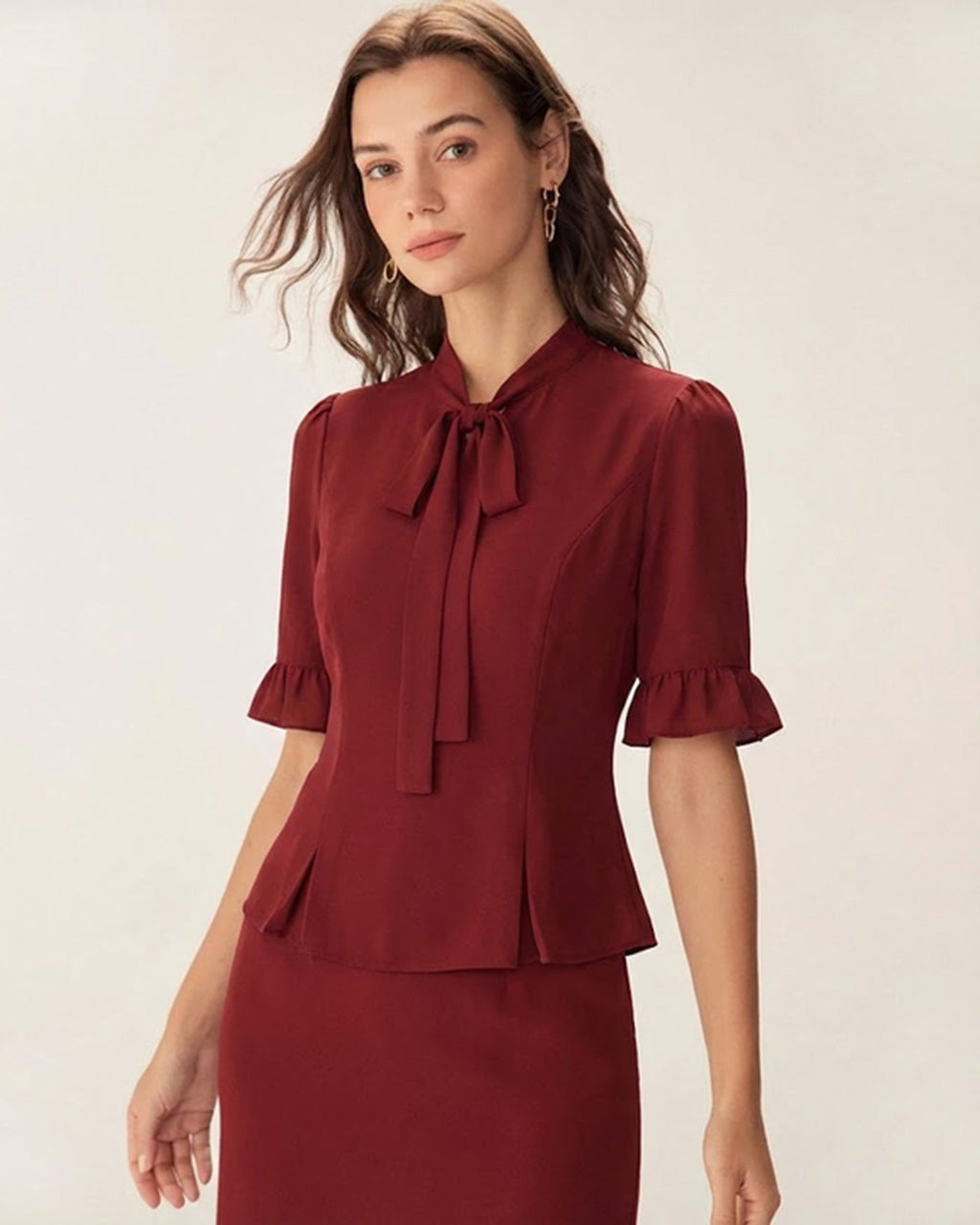 Red Puffed Sleeve Blouse