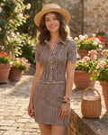 Brown Plaid Button Collar Blouse