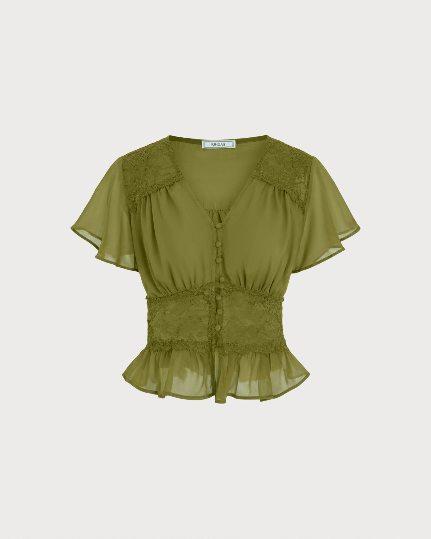 Green V Neck Ruched Blouse