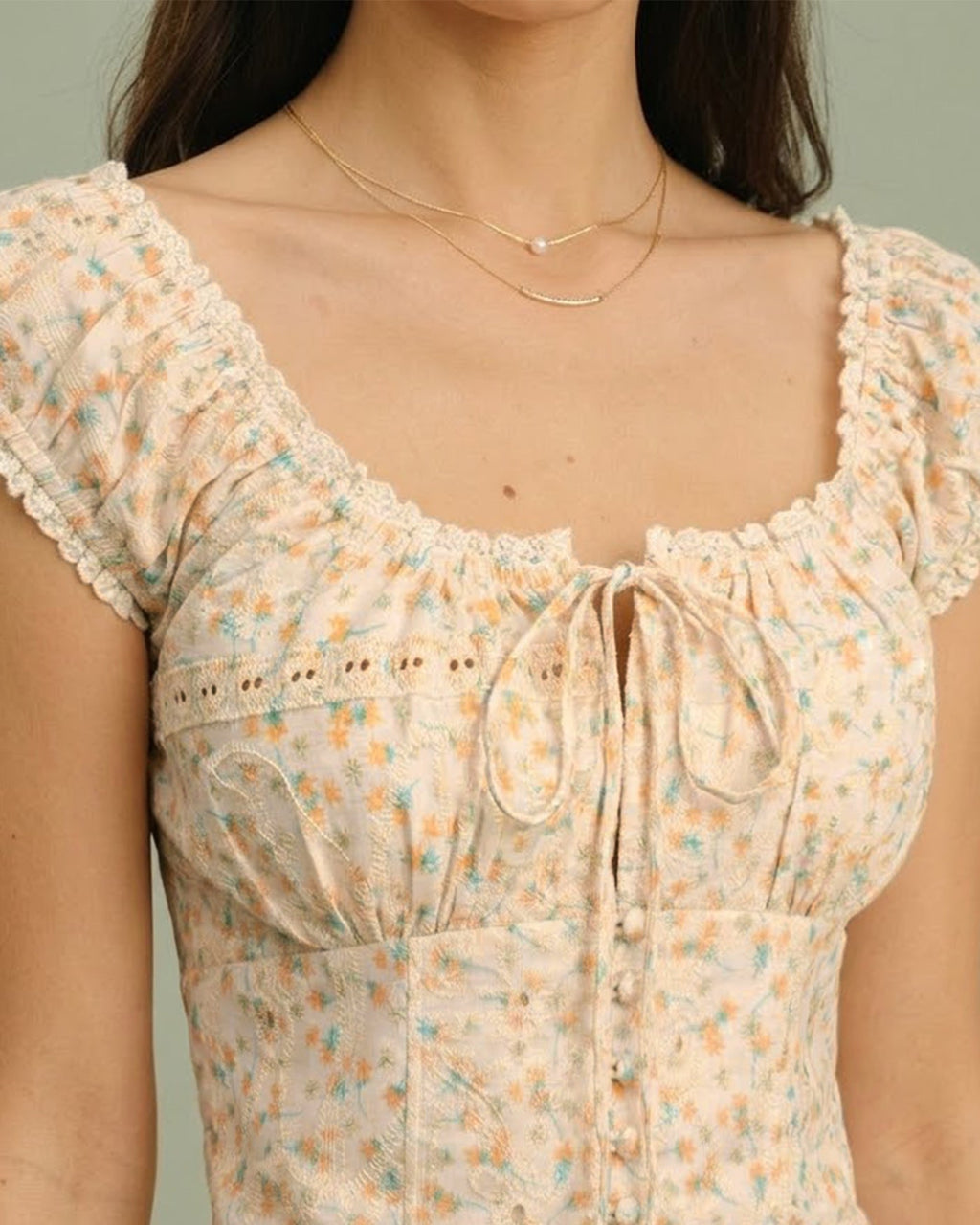 Yellow Square Neck Floral Blouse