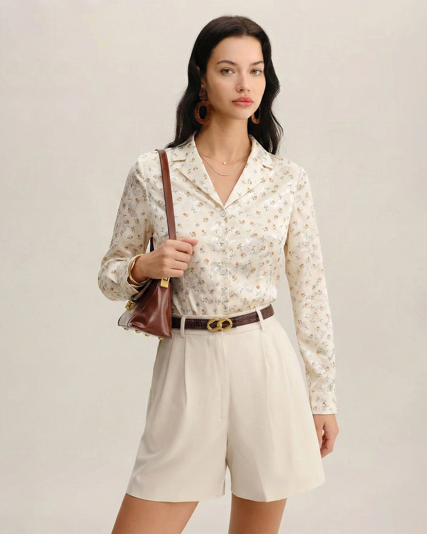 Apricot Floral Collar Blouse