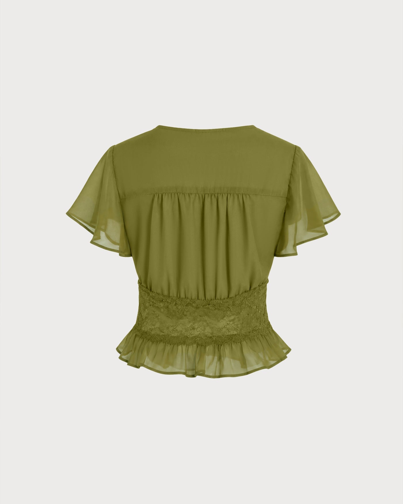 Green V Neck Ruched Blouse