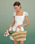 White Square Neck Jacquard Blouse