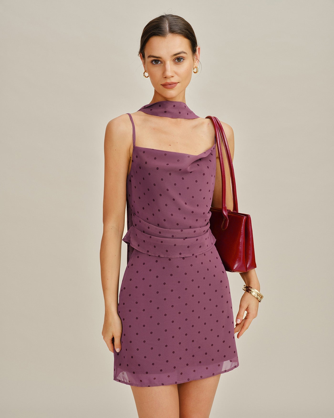 Purple Polka Dot Chiffon Cami Top