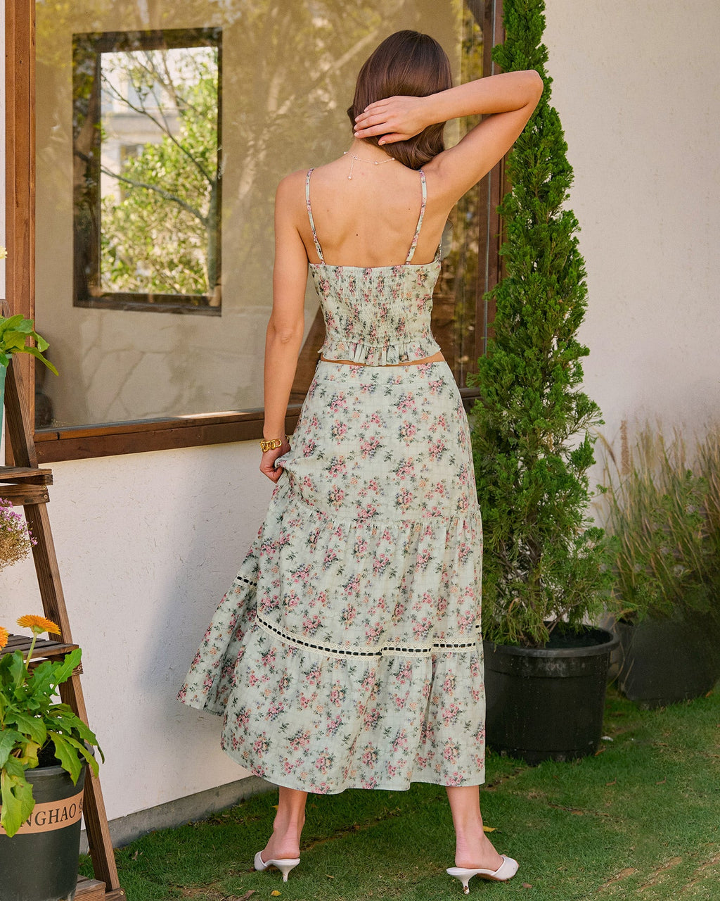 Green Sweetheart Neck Floral Cami Top