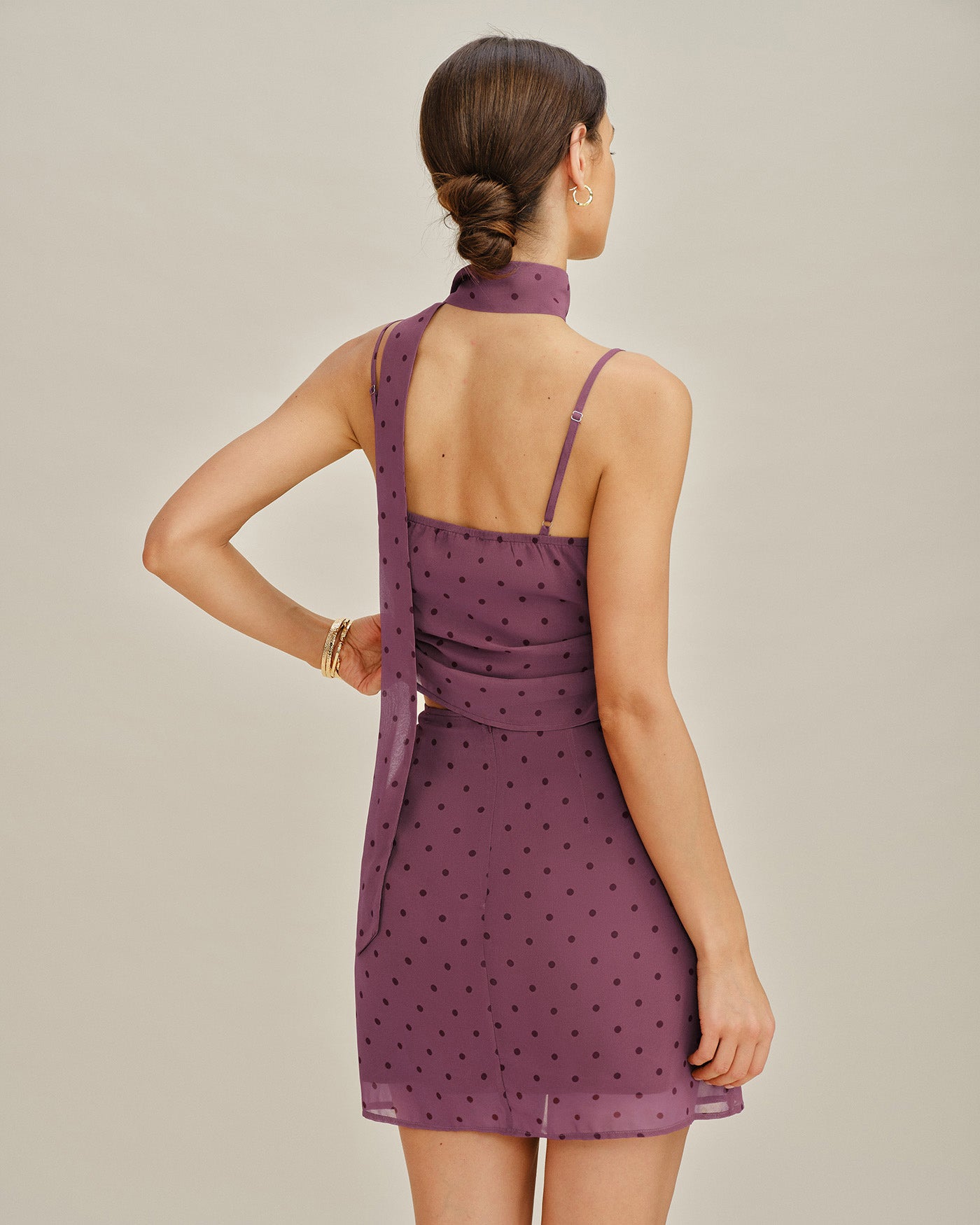 Purple Polka Dot Chiffon Cami Top
