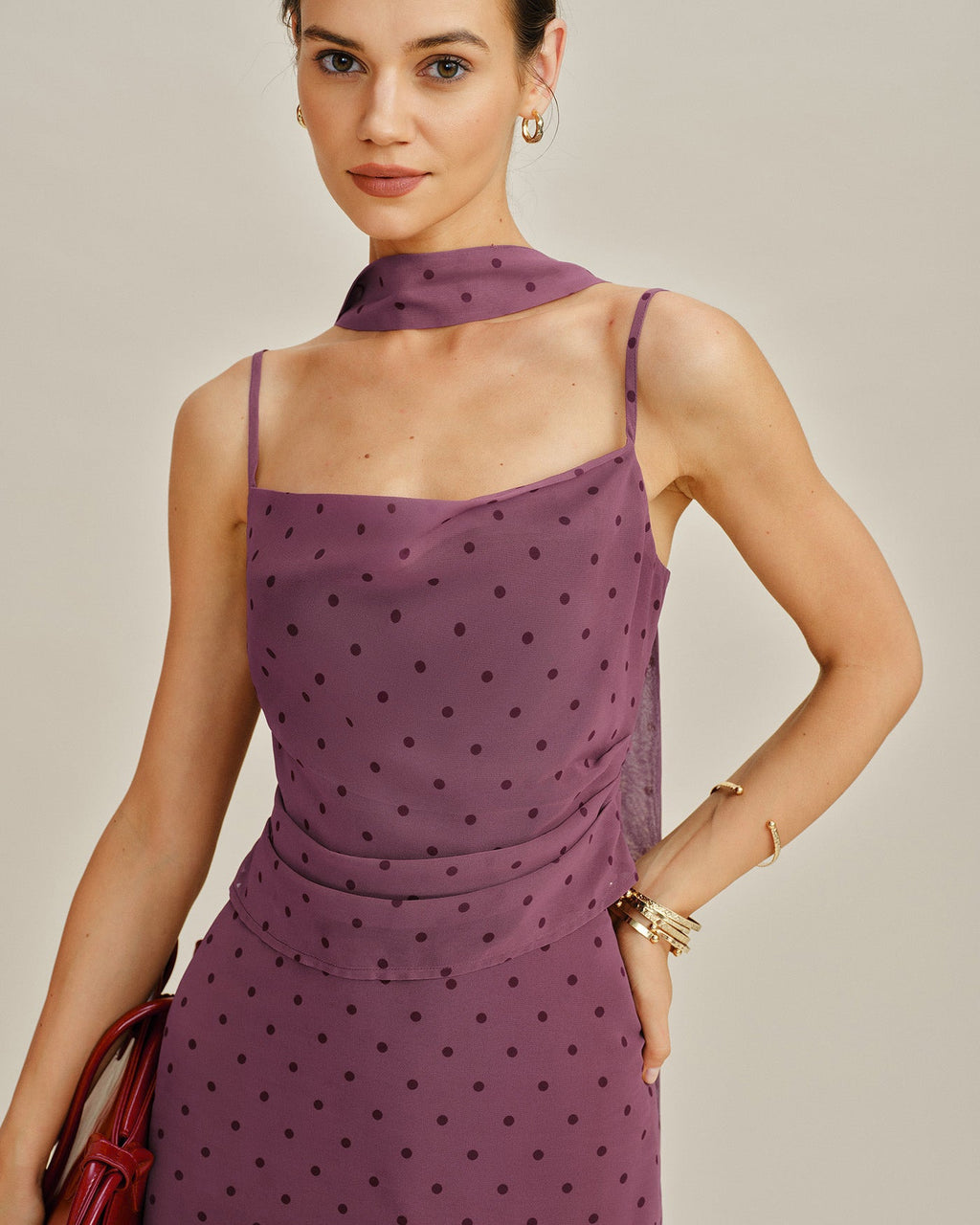 Purple Polka Dot Chiffon Cami Top
