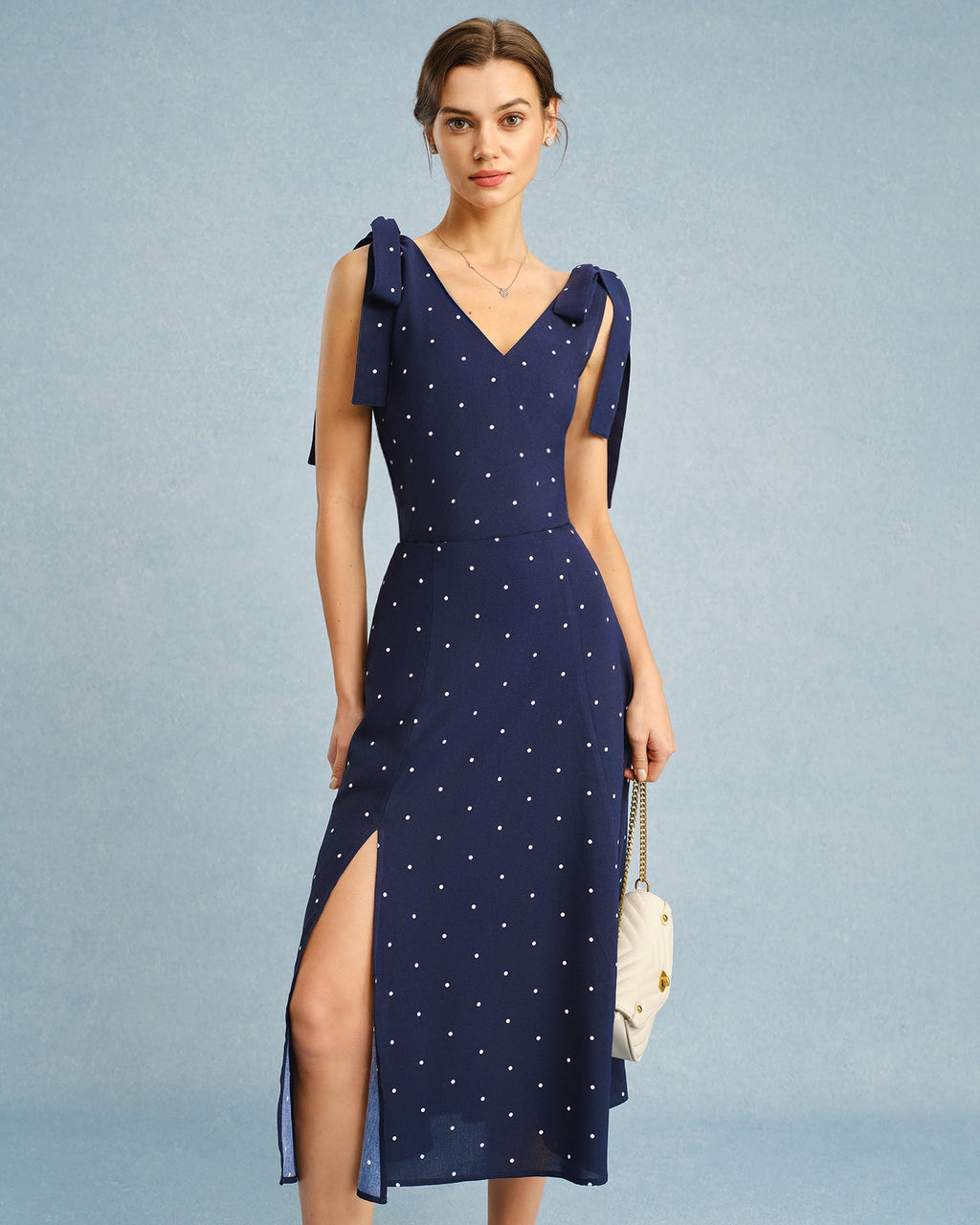 Navy V Neck Polka Dot Cami Top