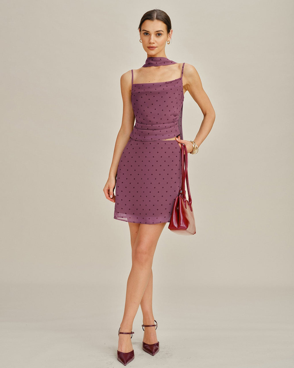 Purple Polka Dot Chiffon Cami Top