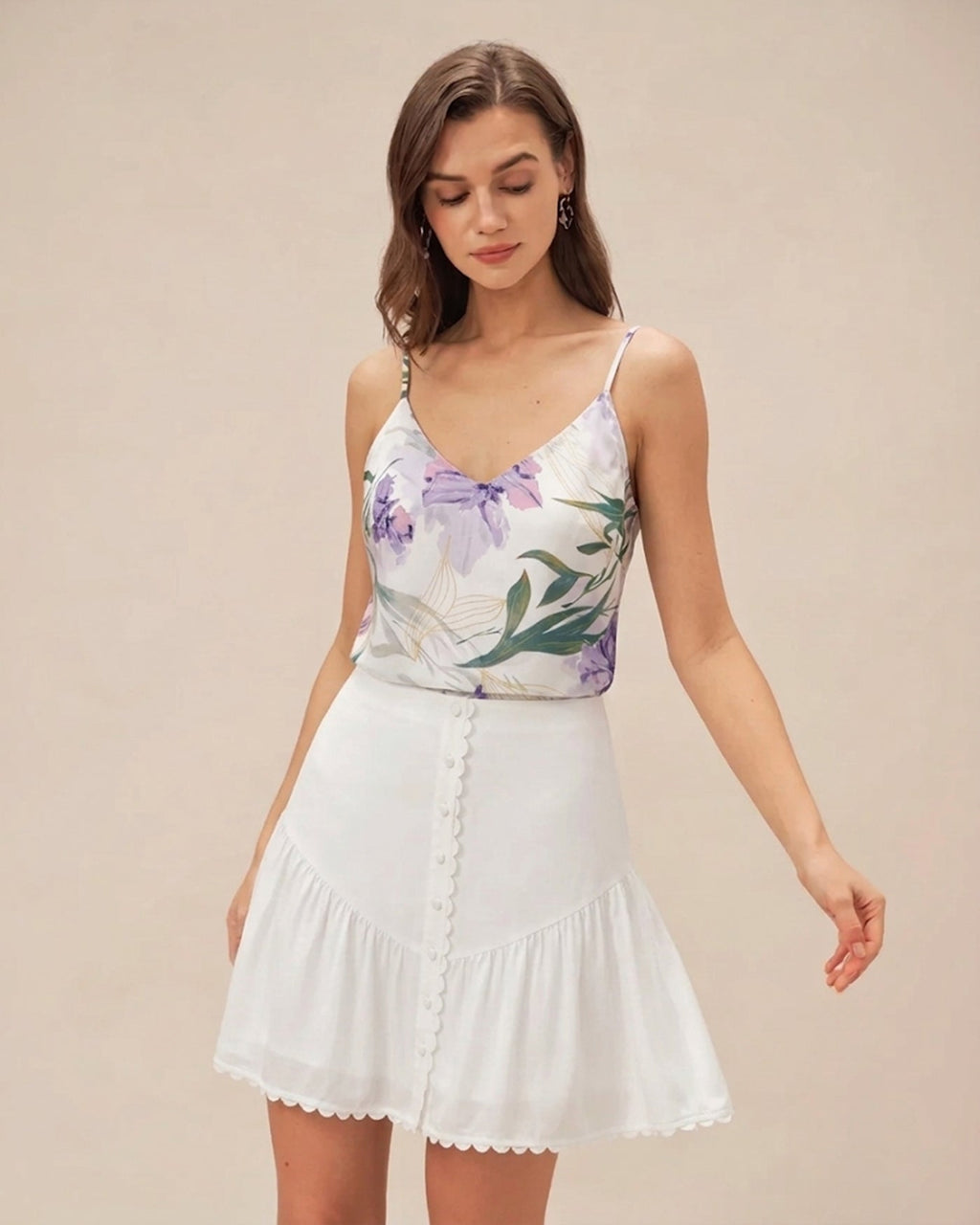 Green Floral Backless Camisole