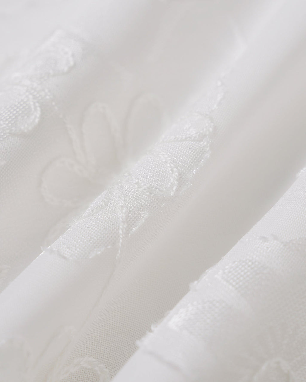 White Floral Textured Elastic Waist Pants