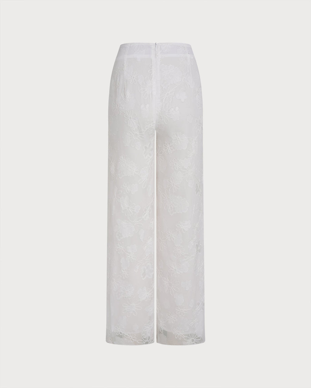 White Floral Textured Elastic Waist Pants