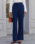 Navy Elastic Waist Flared Casual Pants