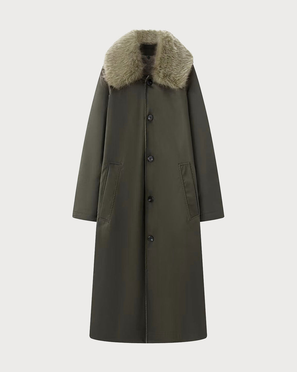 Brown Fur Collar Reverible Long Coat