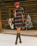 Red Plaid Cape Sleeve Coat