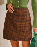Brown Plaid Natural Waisted Straight Mini Skirt