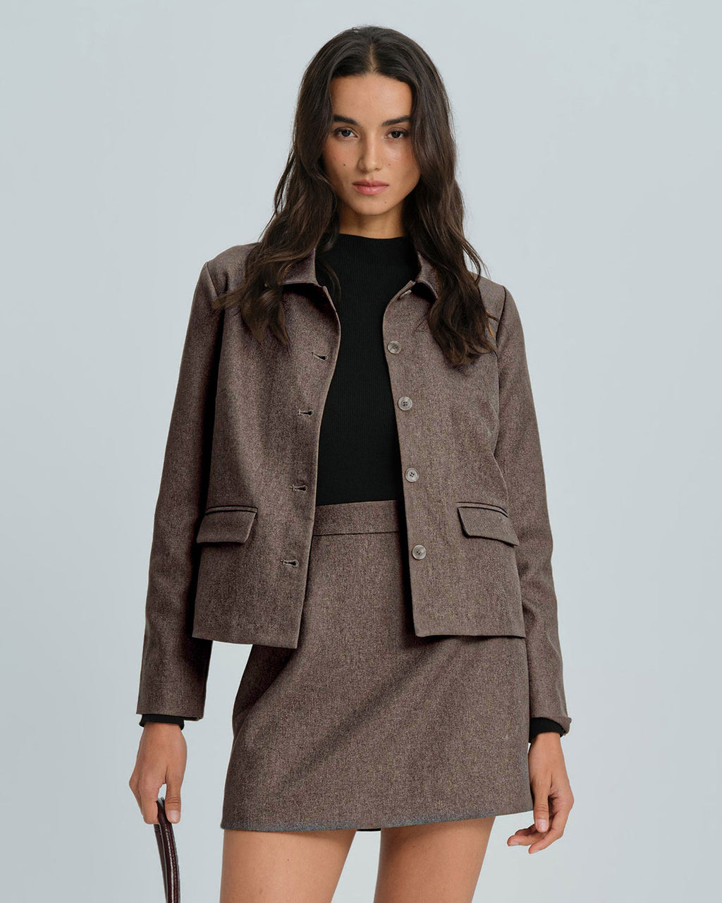 Brown Single Breasted Solid Jacket