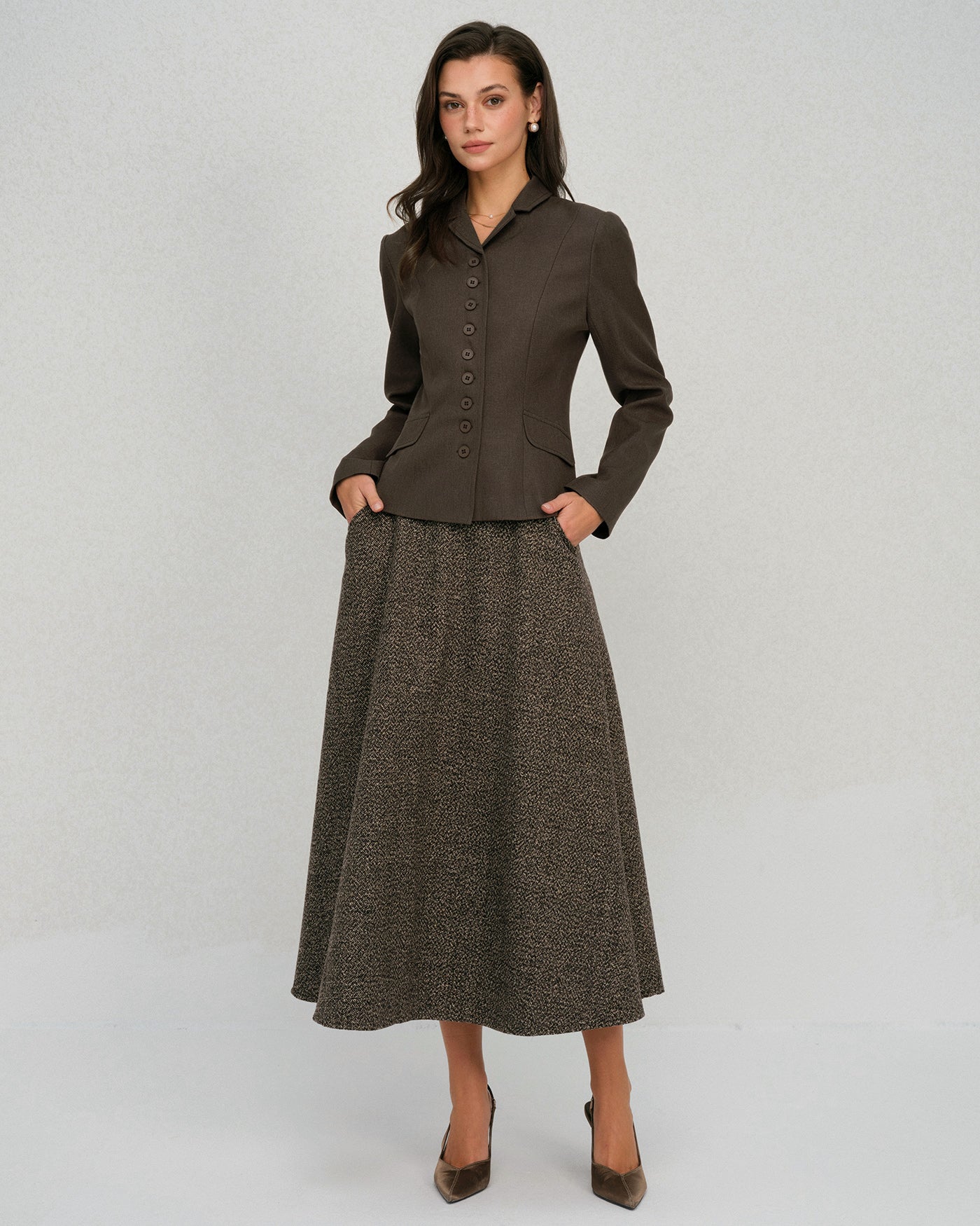 Coffee Single Breasted Solid Jacket