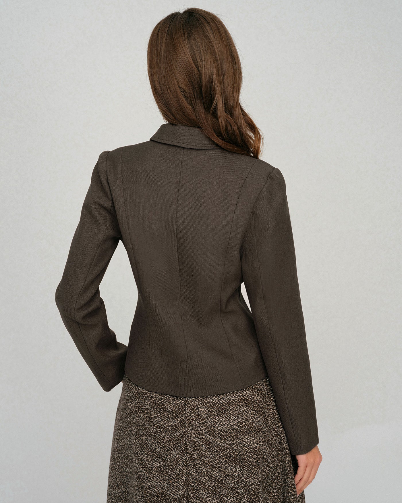 Coffee Single Breasted Solid Jacket