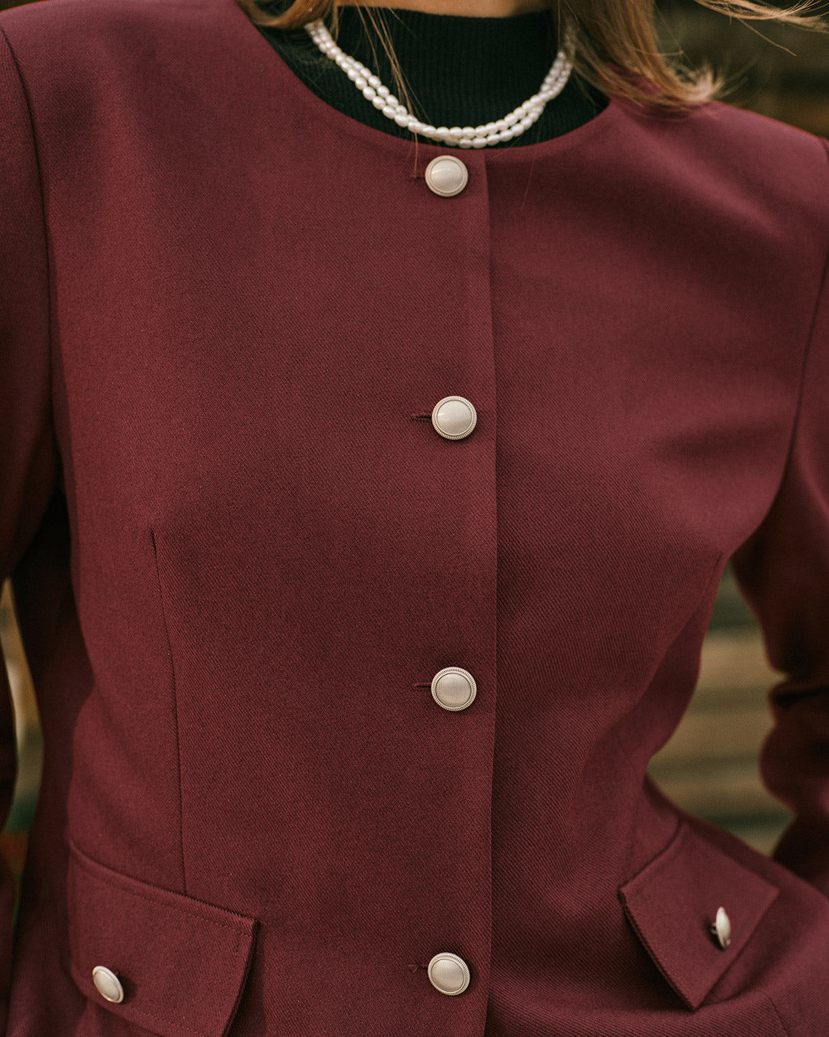 Wine Red Single Breasted Jacket