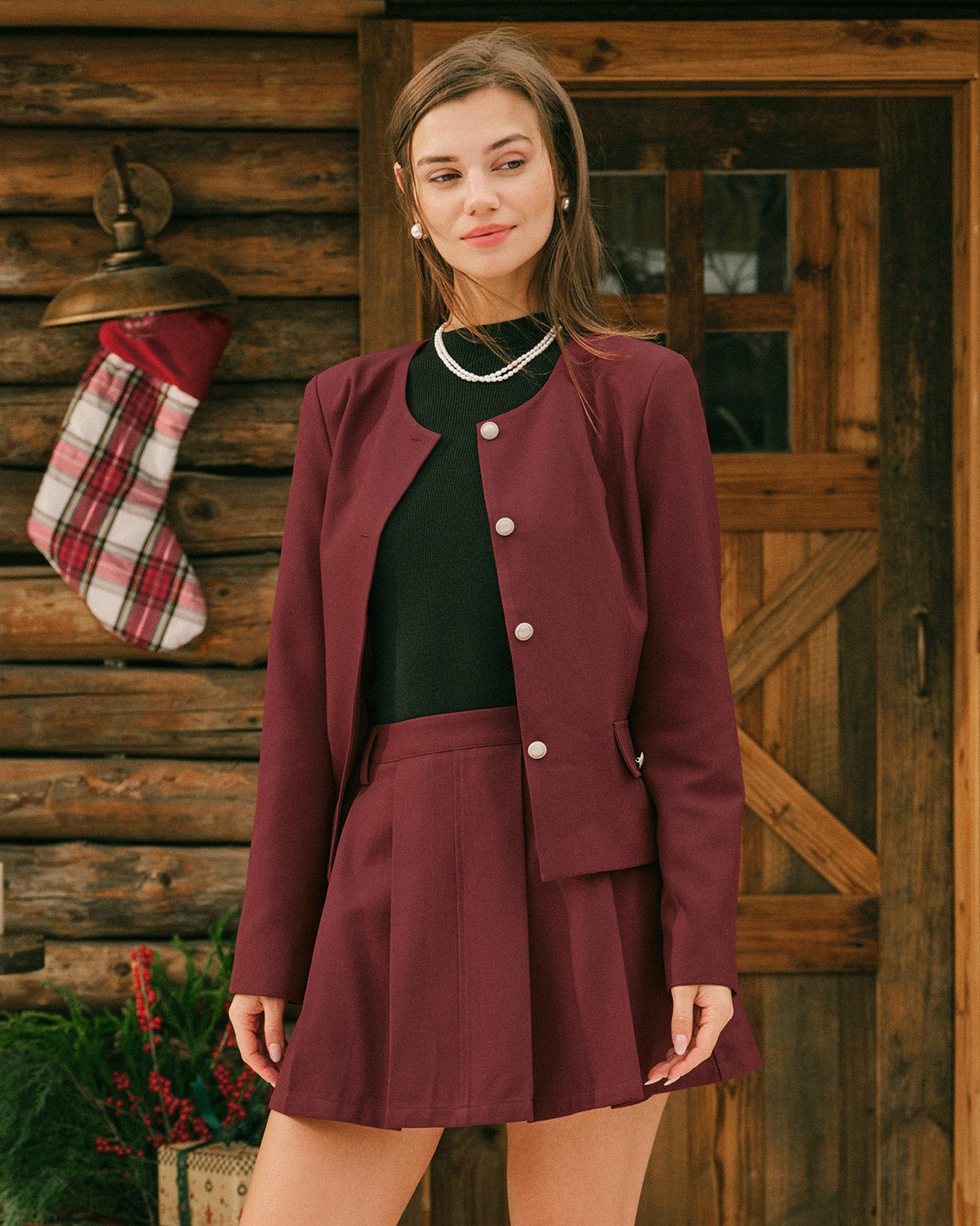 Wine Red Single Breasted Jacket