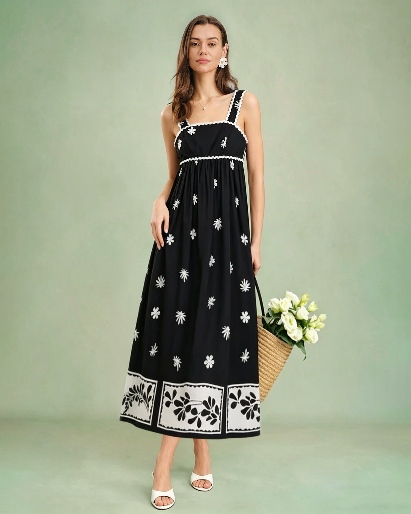 Black Floral Contrasting Slip Maxi Dress