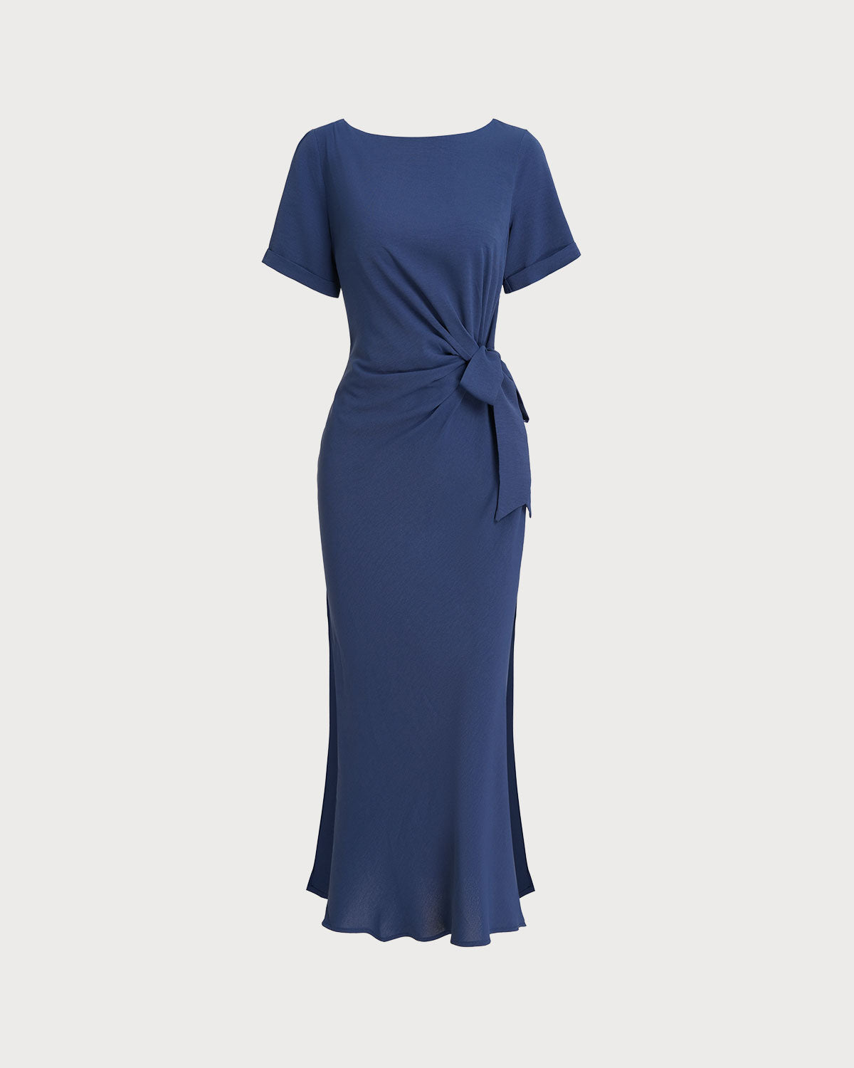 Blue Round Neck Short Sleeve Maxi Dress