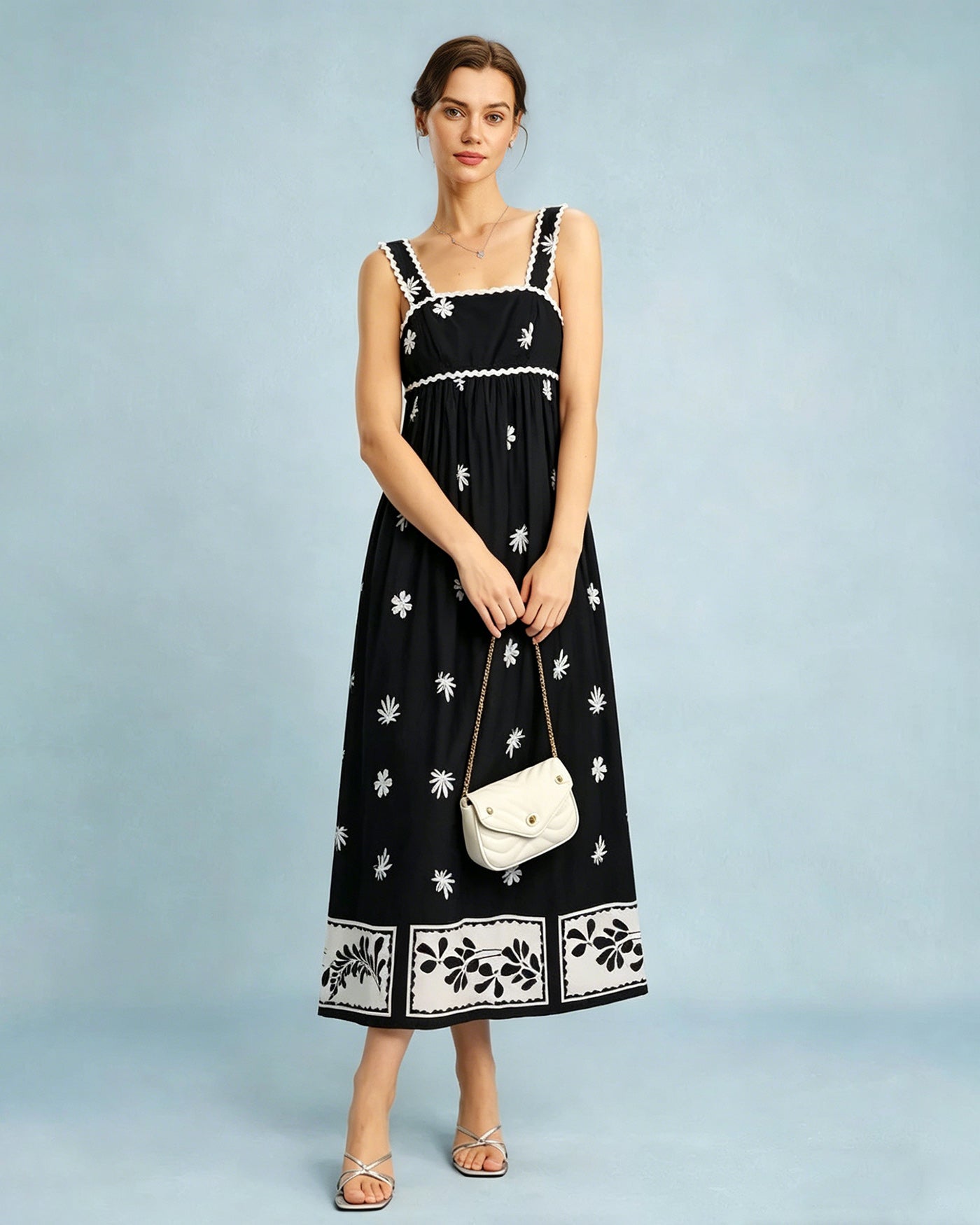 Black Floral Contrasting Slip Maxi Dress