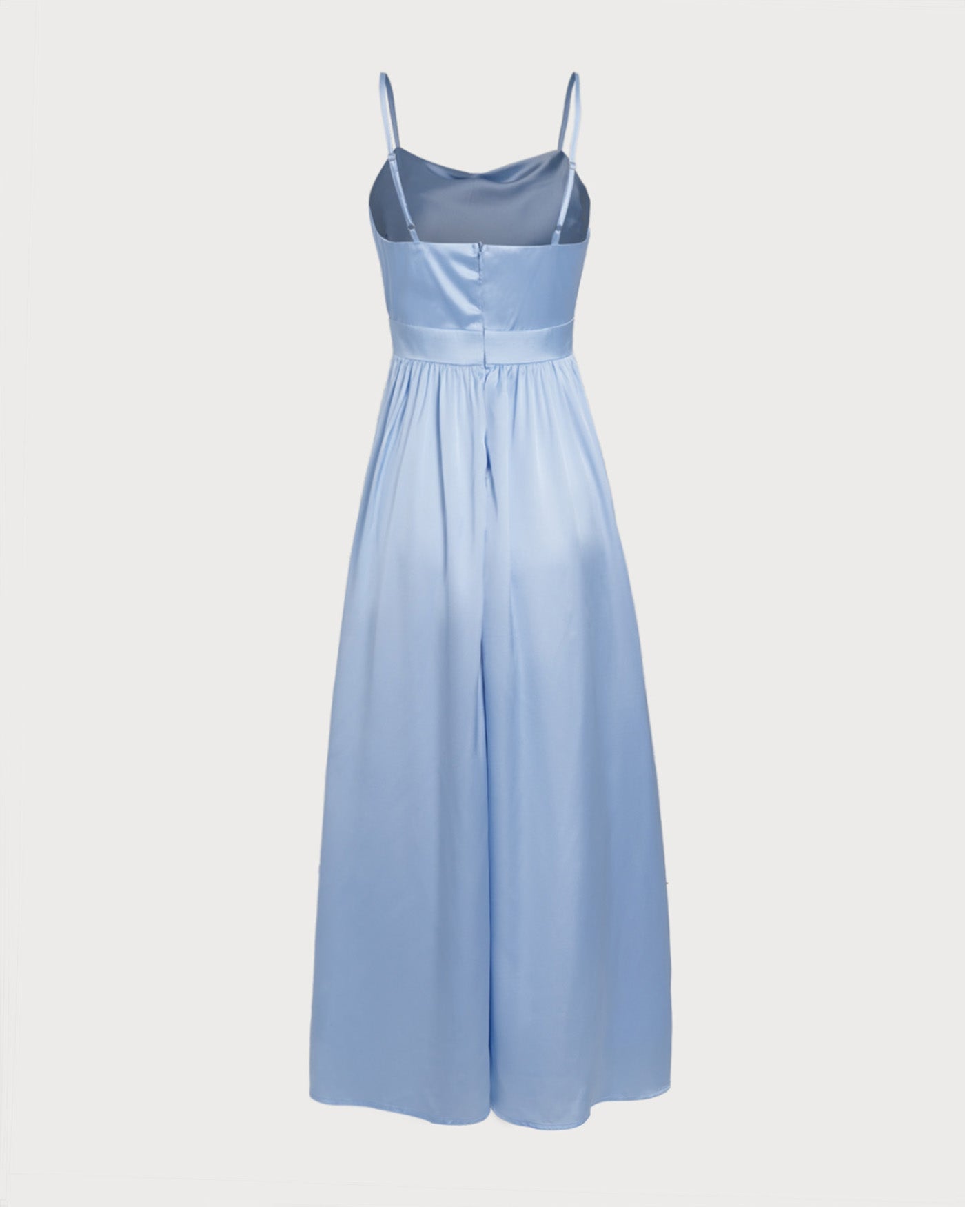 Blue Satin Ruched Slip Maxi Dress
