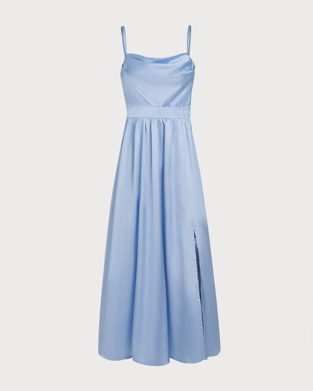 Blue Satin Ruched Slip Maxi Dress